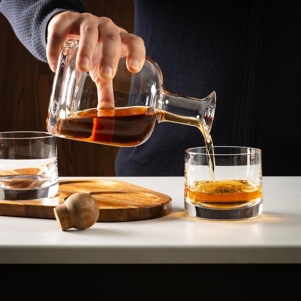 Whiskey Decanter Set with Glasses, Wood Tray and Stopper - Set of 5