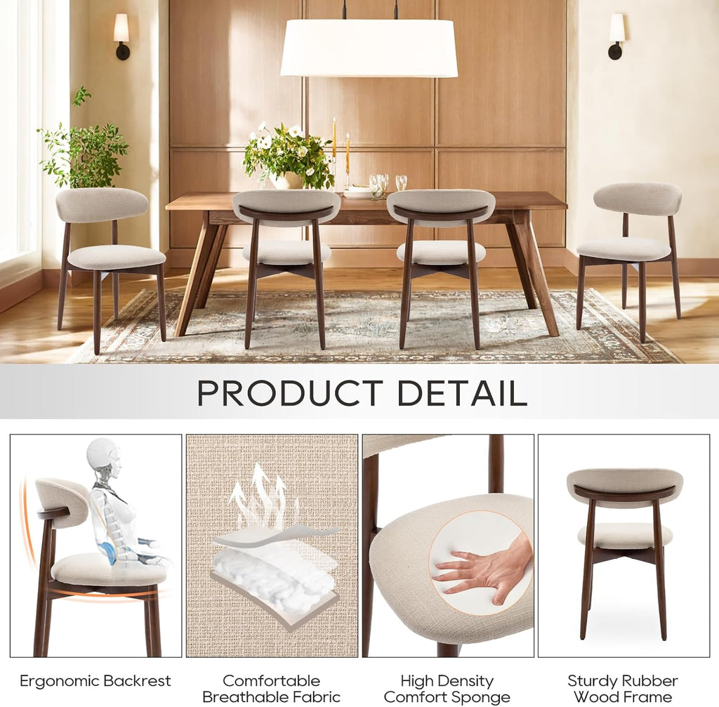 Wooden Dining Chairs Set of 2, Modern Fabric Upholstered Kitchen Side Chairs