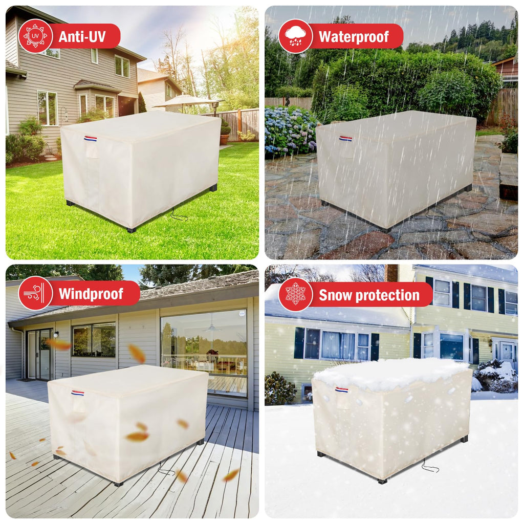 Fire Pit Cover Rectangular Waterproof 600D, 60 x 24 x 26 Inch Beige