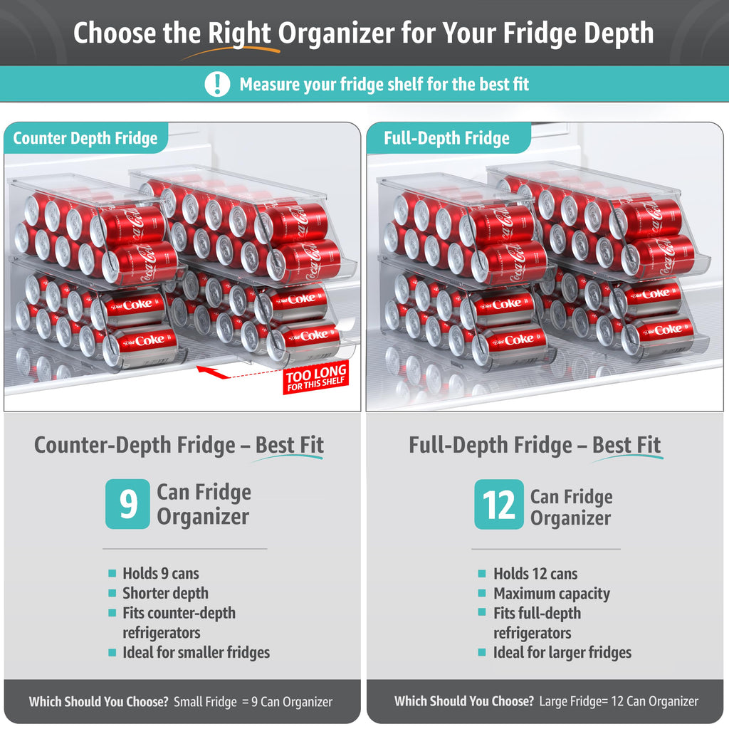 Soda Can Organizer for Fridge & Freezer, Stackable with Lid (2 Pack)