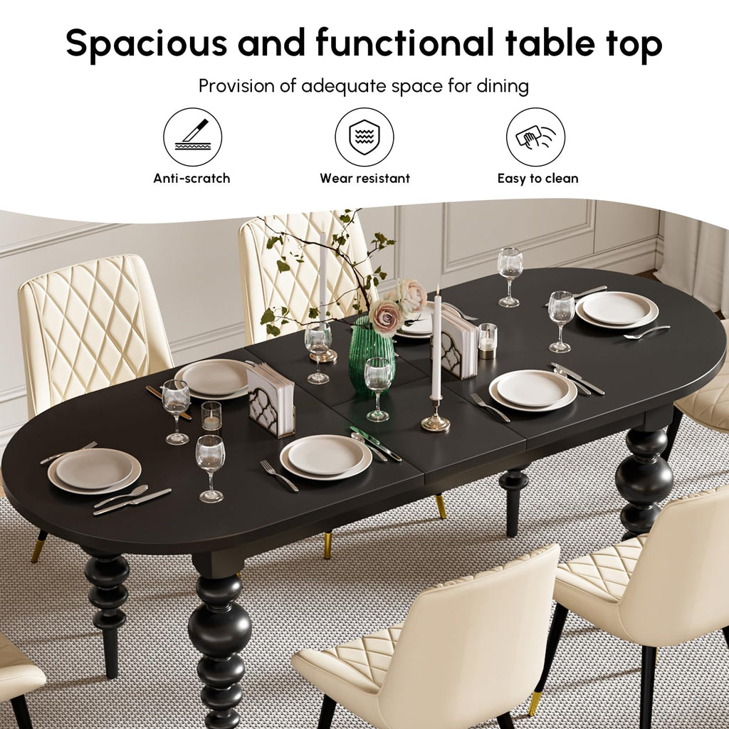 Oval Extendable Dining Table 67"-79", Mid-Century Modern Kitchen Table for 4-8, Black MDF Space-Saving Dining Table