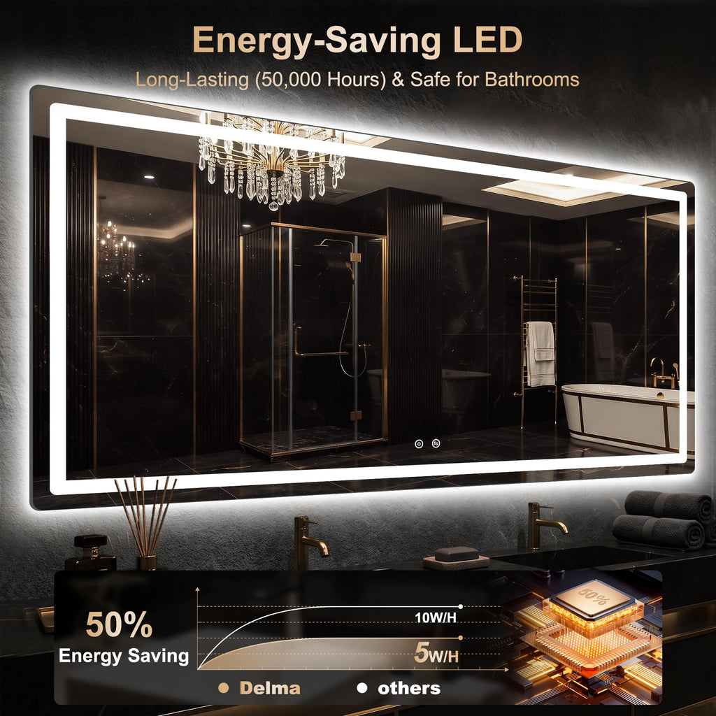 36x72 LED Bathroom Vanity Mirror with Lights, Anti-Fog, Dimmable