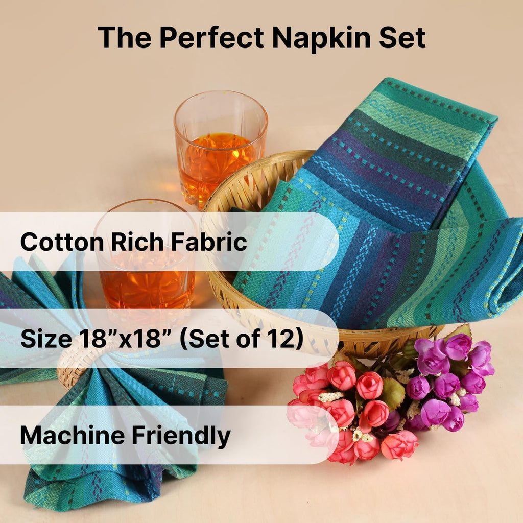 LFH Home Cotton Rich Cloth Salsa Napkin Set of 12 Washable Soft Durable Striped Table Napkins for Dining Wedding