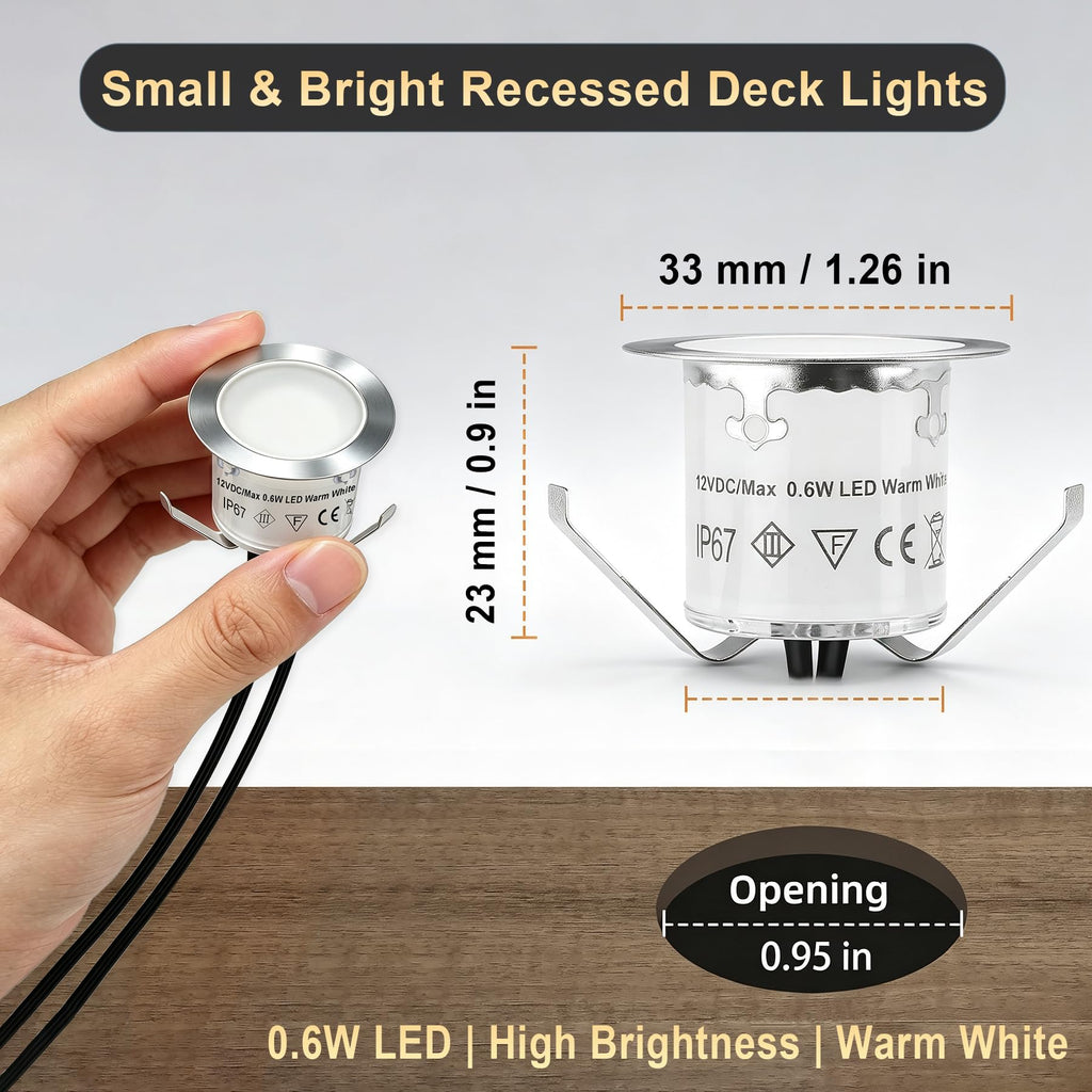 Dimmable LED Deck Lights with Timer and Photocell Sensor, 20 Pack 32mm Recessed Deck Lights Kit, IP67 Waterproof