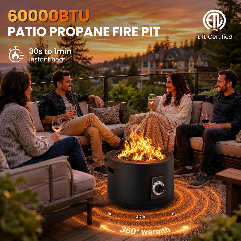 Portable Propane Fire Pit, Outdoor Smokeless Gas Fire Pit, Patio Fire Pit Easy Setup and Storage for