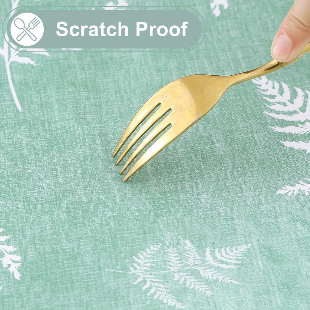 Rectangle Waterproof Vinyl Table Cloth, Wipeable Tablecloth with Flannel Backing, Plastic Table Cover for Dinner
