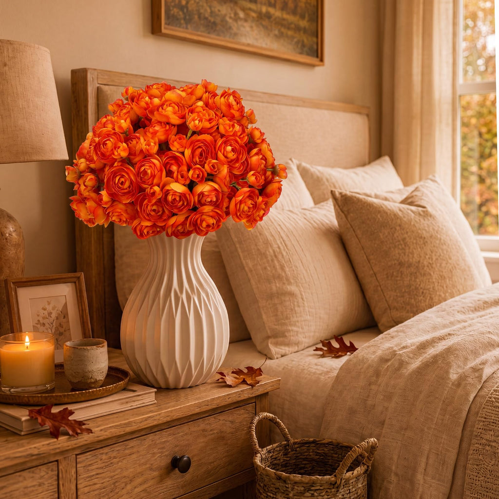 48 Pcs Ranunculus Artificial Flower, Orange
