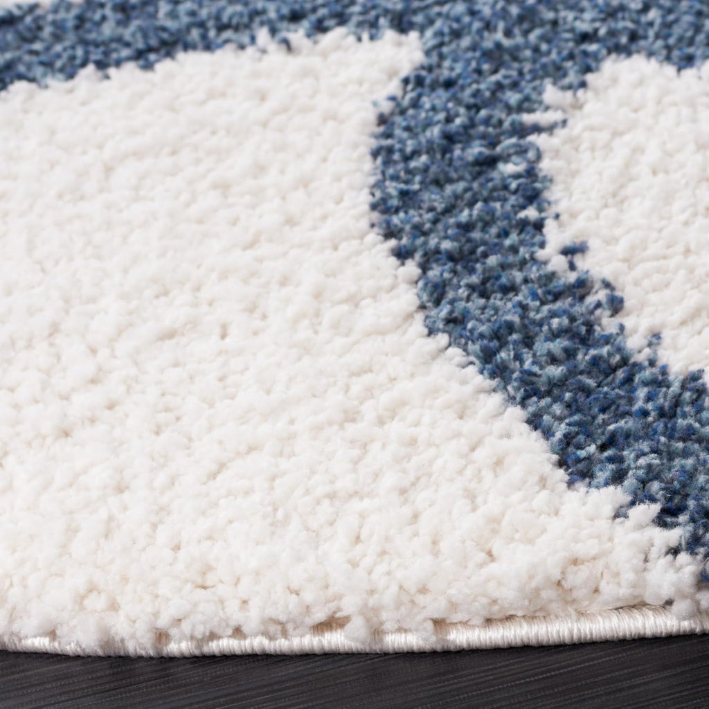 Calico Shag Collection Area Rug - 6'7" Square, Ivory & Blue, Modern Abstract Design, Non-Shedding & Easy Care