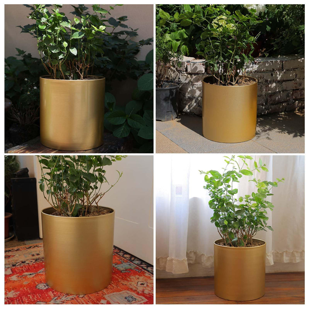 Gold Metal Plant Pot with Drainage Hole, 7'' & 10'' Mid Century Pot Indoor Outdoor Planters, Home Decor Gift Window