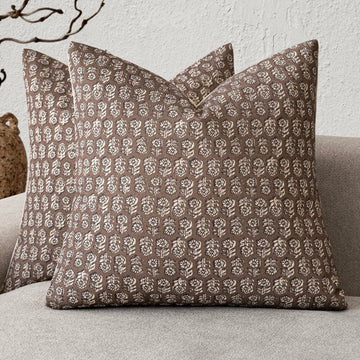Decorative Floral Print Throw Pillow Covers 18×18 Inch, Brown