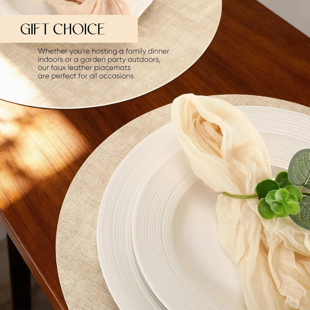 Placemats Round Faux Leather Placemats Dual-Sided Table Mats Heat Resistant 13'' Wipeable Dining Place - Set of 10