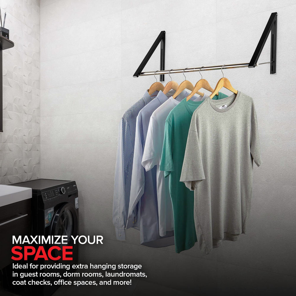 Double Foldable Clothing Rack w/ Extension Rod, Wall-Mounted Retractable Clothes Hanger for Laundry Dryer Room