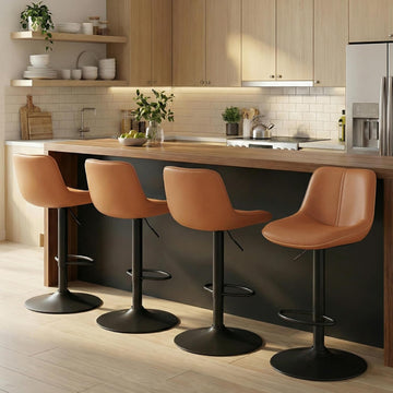 Bar Stools Set of 4, Adjustable Height Swivel Barstools with Ergonomic Backrest, Synthetic Leather, Larger Metal