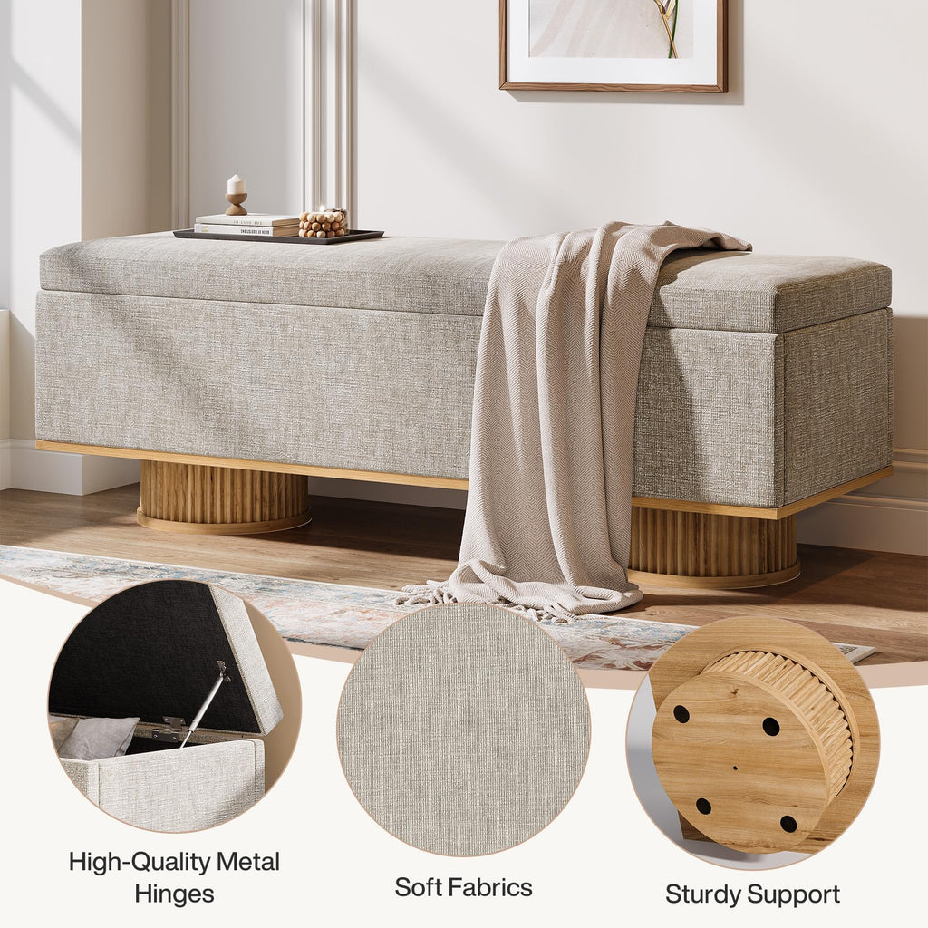 50.39" Storage Bench with Padded Seat Cushion, Upholstered Shoe Bench with Flip Up Storage, Load up to 330 lb, Beige