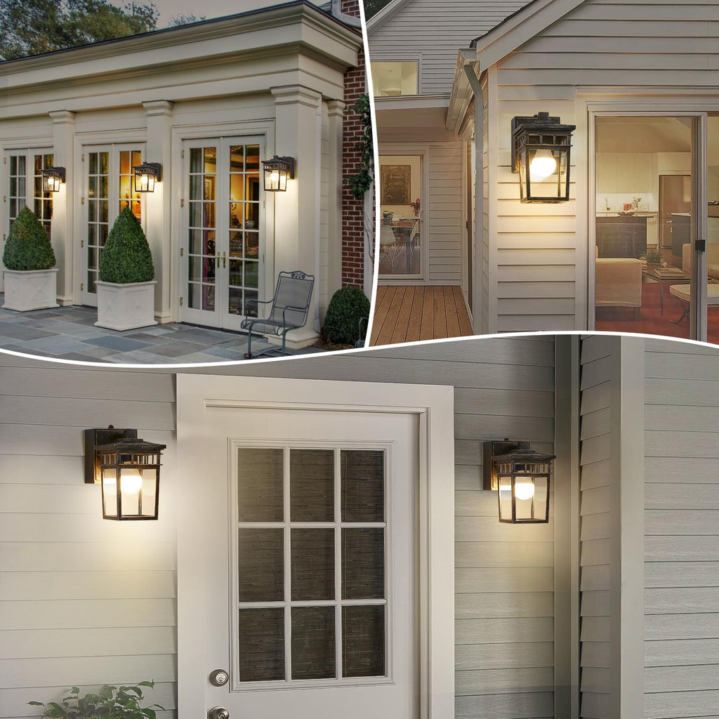 Outdoor Wall Lantern, Dusk to Dawn Porch Light with GFCI Outlet & LED Bulb
