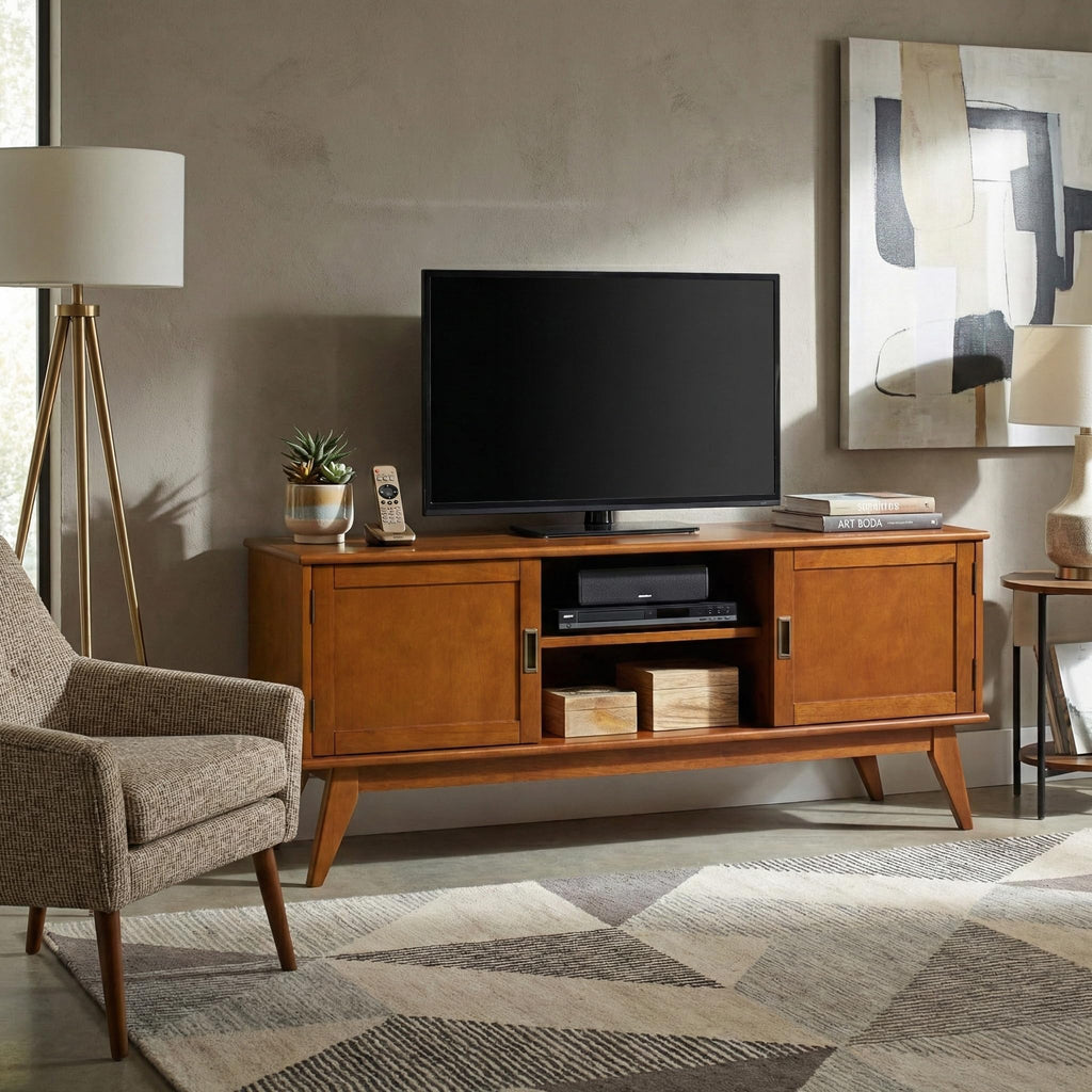 Draper 60" Wide Solid Wood TV Stand in Teak Brown