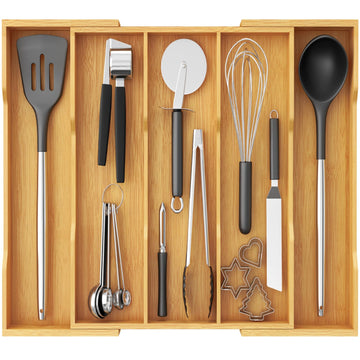 Bamboo Utensil Organizer Drawer, Cooking Utensil Tray