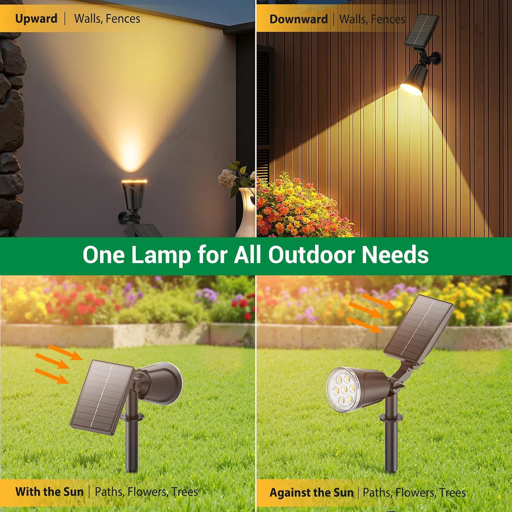 Solar Spot Lights Outdoor Waterproof: 1000LM Big Adjustable Spotlight - 2-in-1 15Hrs+ Long Lasting Spot Light - Solar