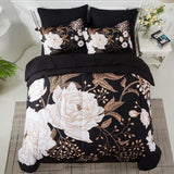 7 Piece Bed in a Bag Queen Comforter Set Botanical Floral Bedding Set,White Flowers Leaves Printed on Black