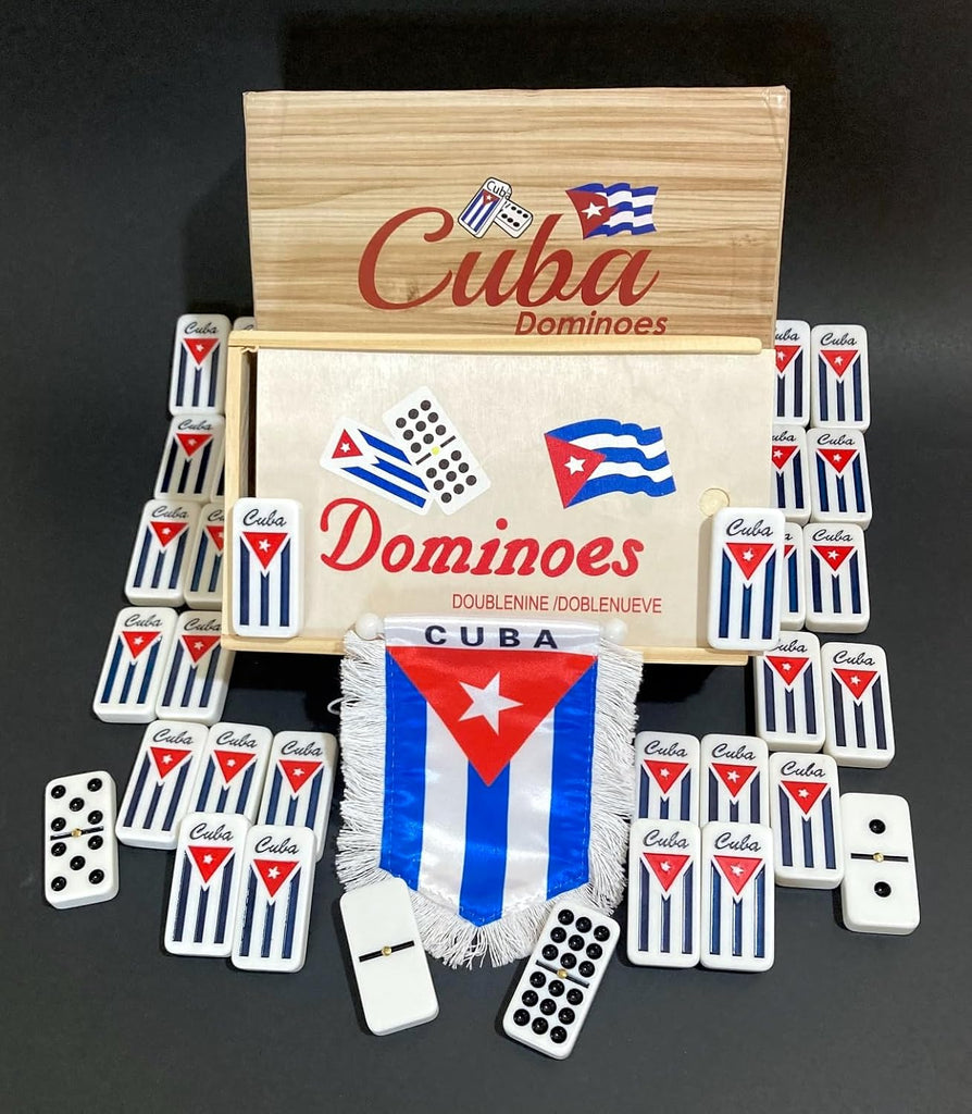 Cuban Dominoes Adult Size Double Nine Set with Wooden Box and Cuban Flag