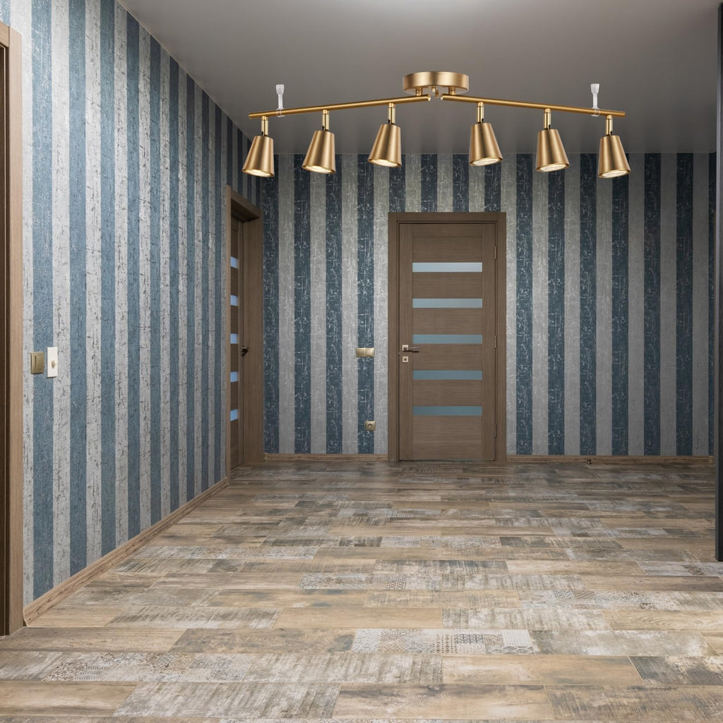 6 Light Track Lighting Kit, Matte Brass Finish Foldable and Adjustable with Modern Ceiling Spotlight,Living,Bed Room