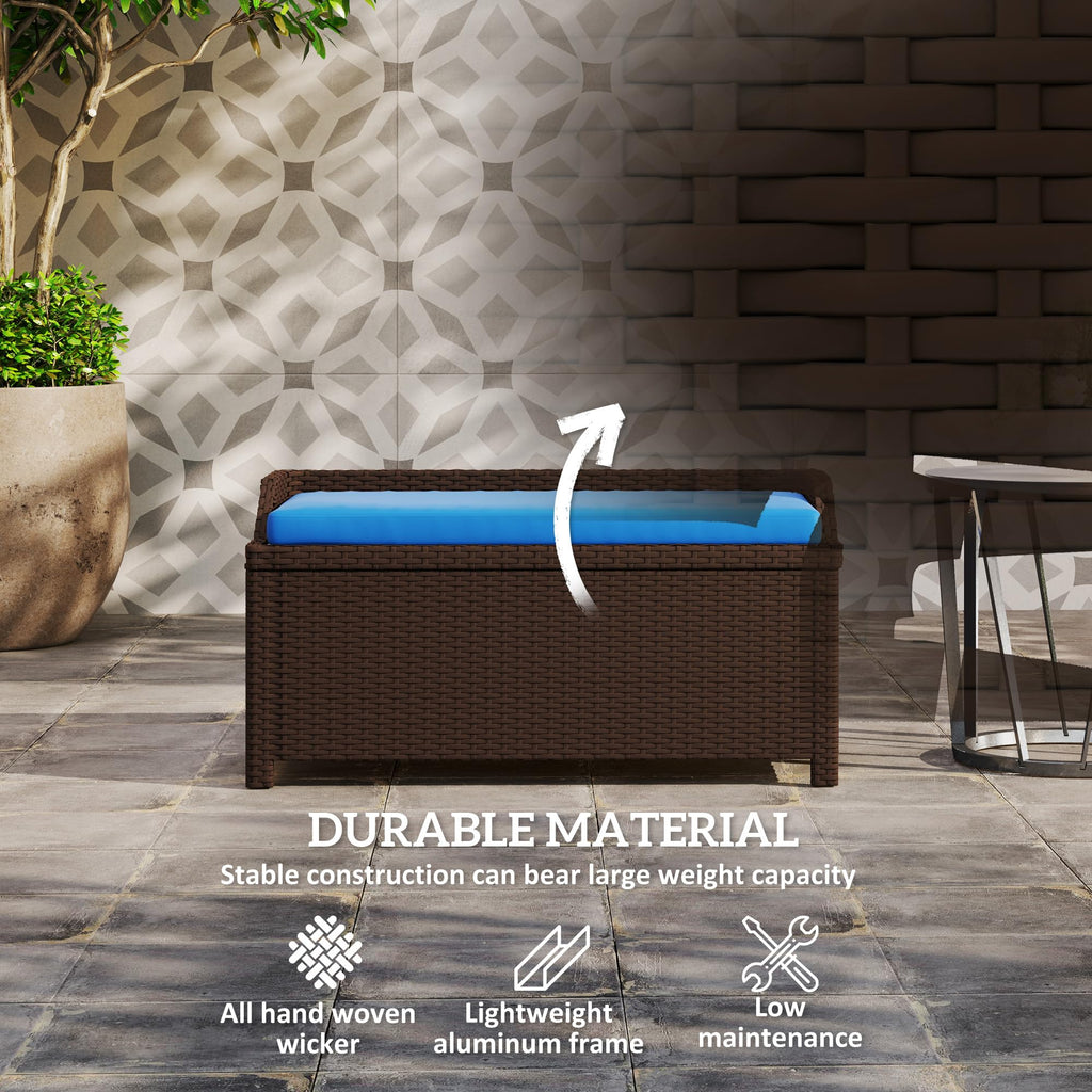 34 Gallon Outdoor Wicker Storage Bench Deck Box Blue