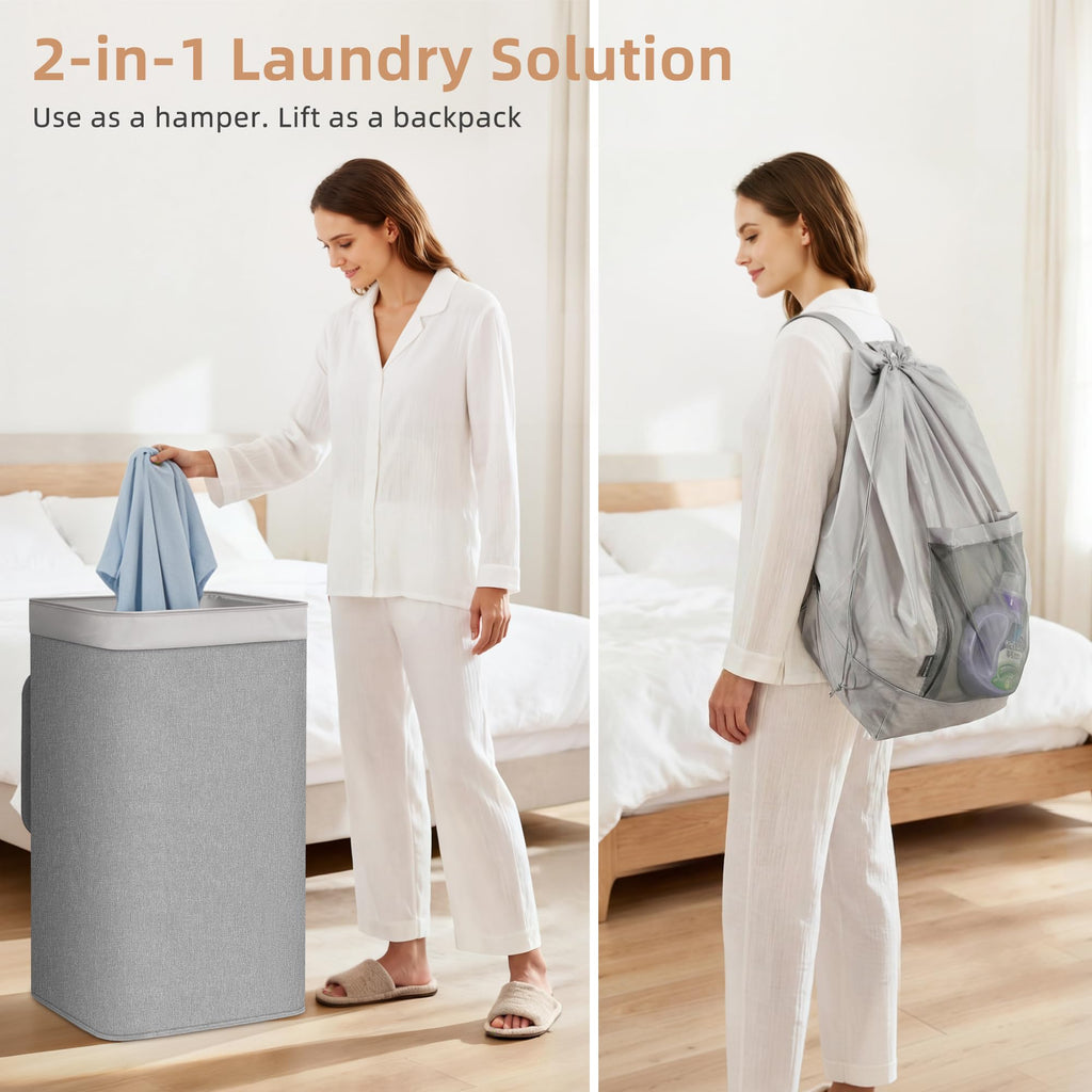 2-in-1 Laundry Hamper with Laundry Backpack Bag, 23.7 Gal