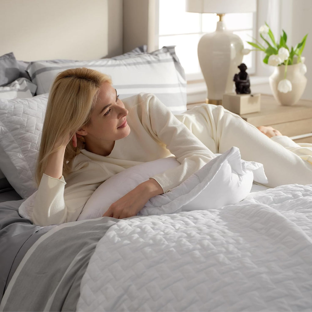 Quilts Queen - Lightweight Bedspreads Queen with Basket Weave Pattern, Soft Quilt Bedding Set, White Comforter Set
