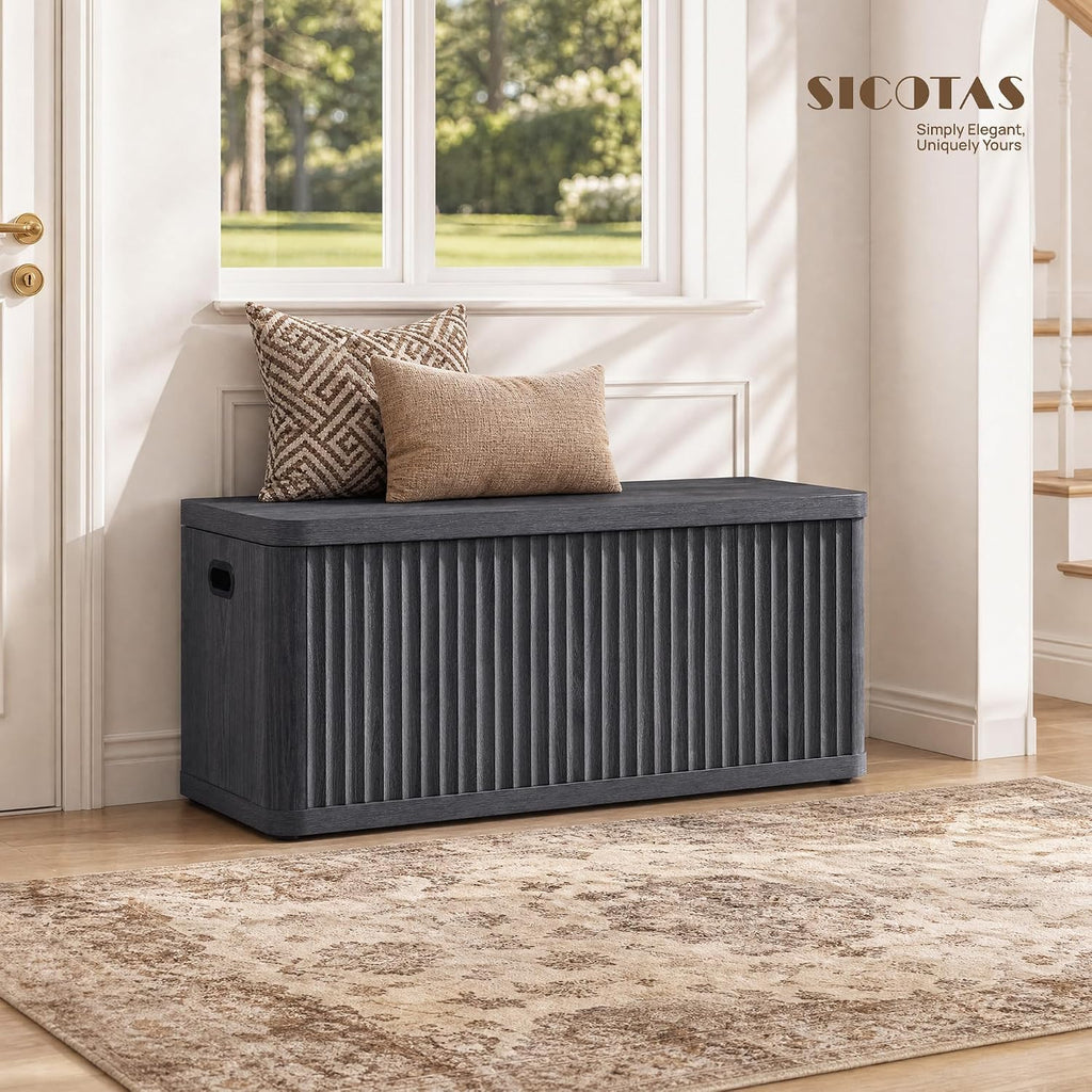 Storage Bench 40.2" Wide Shoe Bench with Lift Top Large Wooden Storage Chest Trunk Modern Blanket Chest with 2 Safety