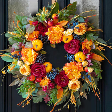 24 Inch Artificial Harvest Fall Wreath for Front Door,Porch & Entryway,Wall