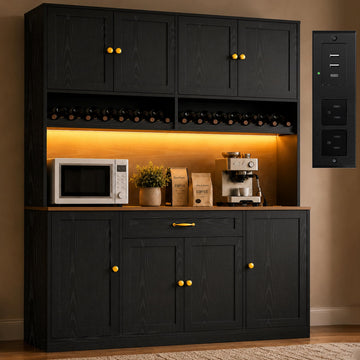 72" Tall Pantry Storage Cabinet with LED Light 55" Wide Kitchen Pantry Cabinet with Charging Station and Adjustable