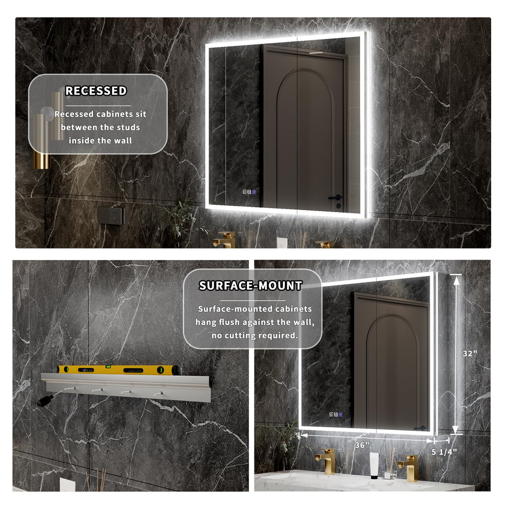36"x32" Lighted Medicine Cabinet, Front&Backlit Led Medicine Cabinet Mirror