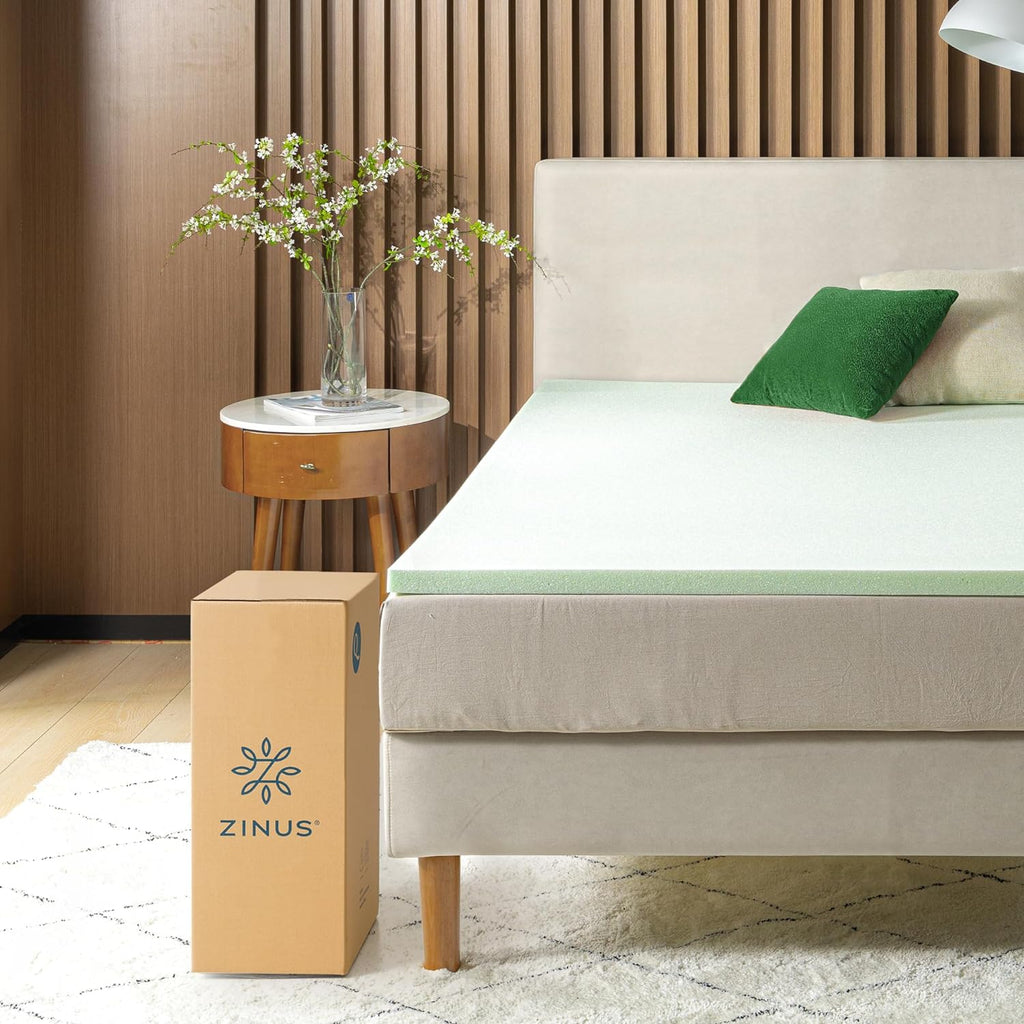 2 Inch Green Tea Memory Foam Mattress Topper, Pressure-Relieving Layer, Ideal for Back Pain Relief, Compact WONDERBOX