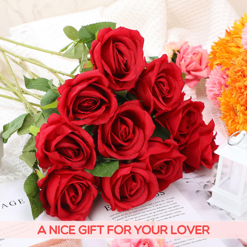 120 Pcs Artificial Roses Bulk, Long Stem Silk Bouquets, Red