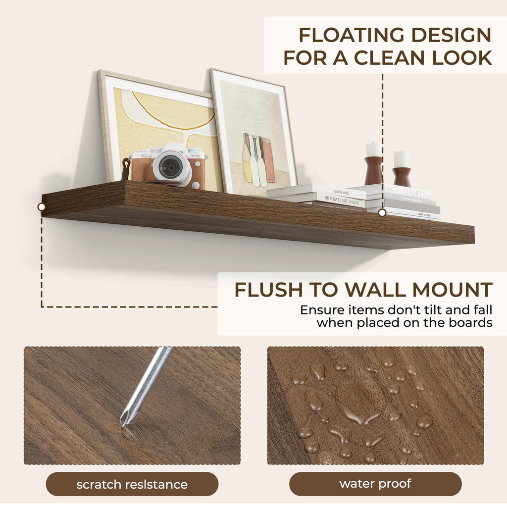 Long Floating Shelves for Wall 2Pack, Walnut, 48" Lx8 D