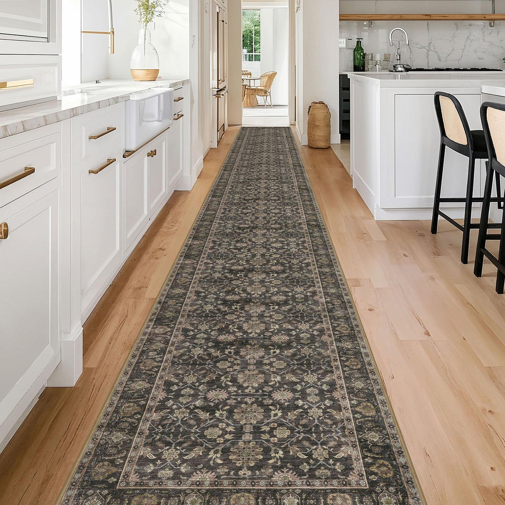 Extra Long Runner Rug Vintage Washable Brown
