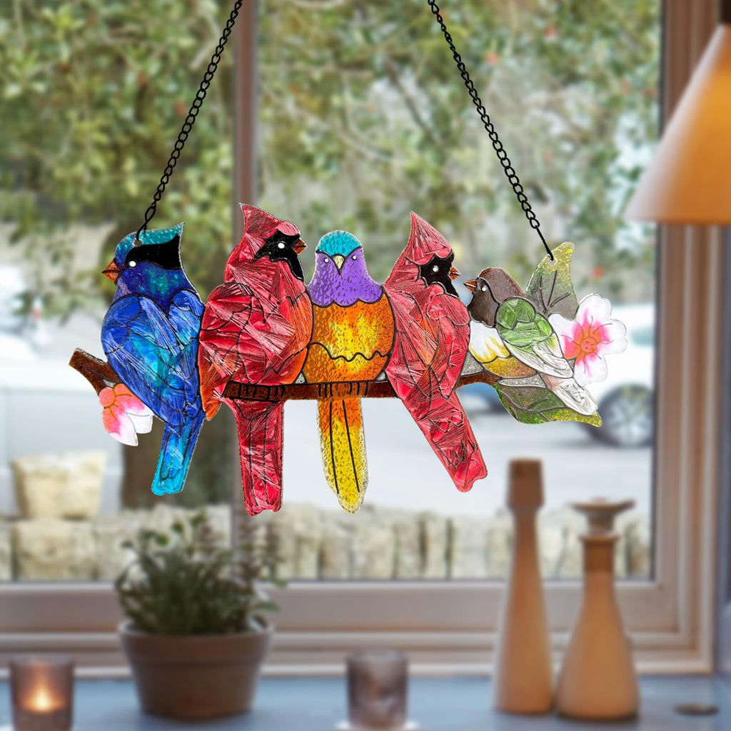 Cardinal Stained Glass Window Hanging Suncatcher Bird Lover Gifts for Mom