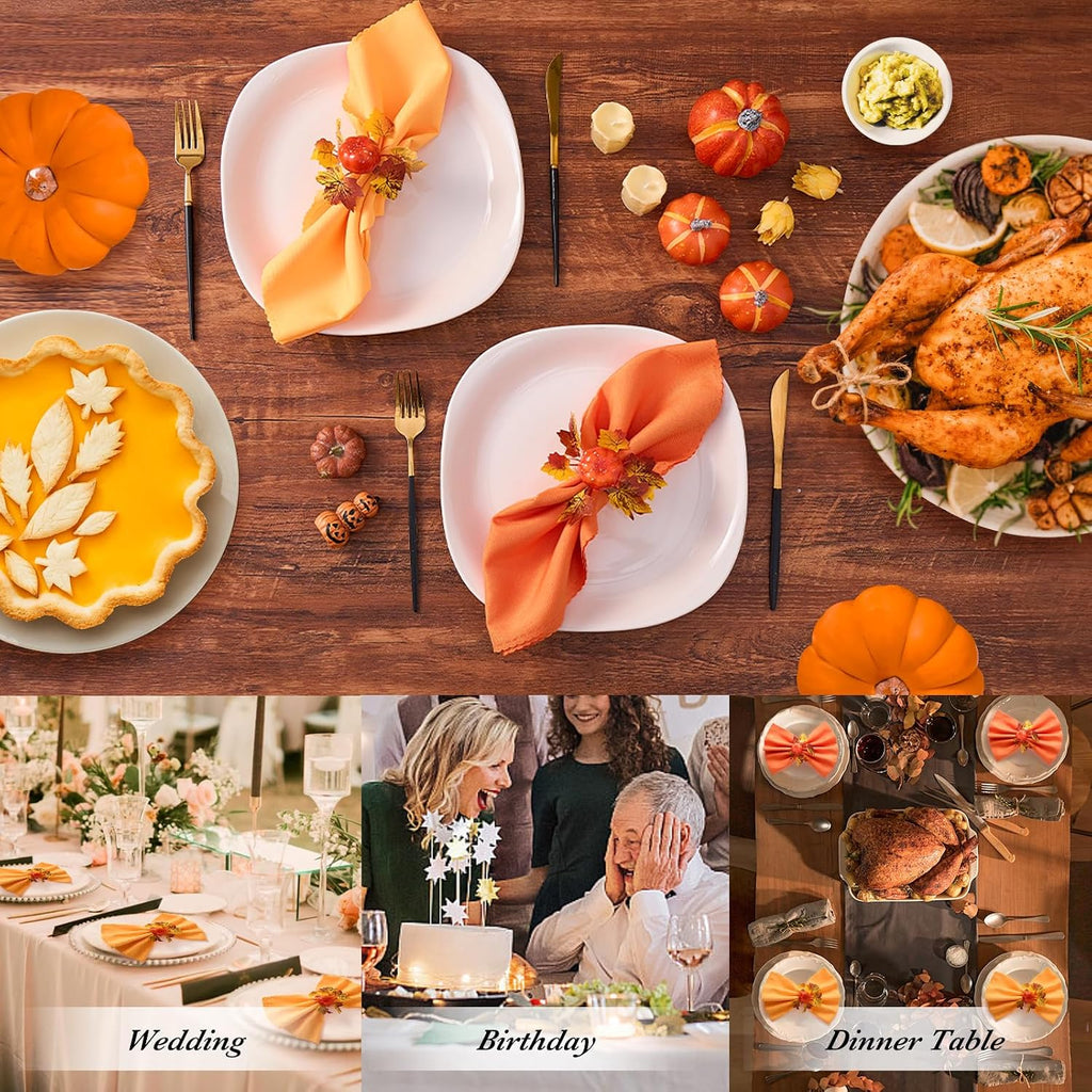 Fall Thanksgiving Decorations, Fall Cloth Napkins & Napkin Rings - Set of 16