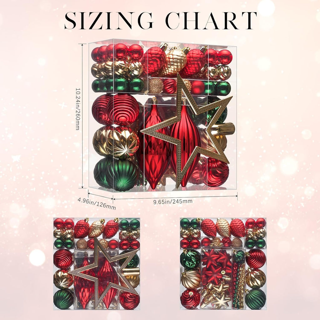 128-Pack Christmas Tree Ornaments Set, Classic Shatterproof Christmas Ball Ornaments Decorations - Plastic Hanging