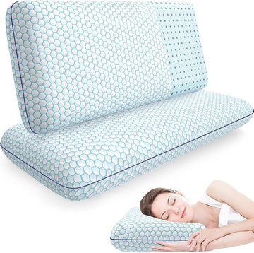 Bed Pillows for Sleeping 2PCS, Memory Foam, King Size, Blue | For Side, Back, Stomach Sleepers, Soft & Supportive