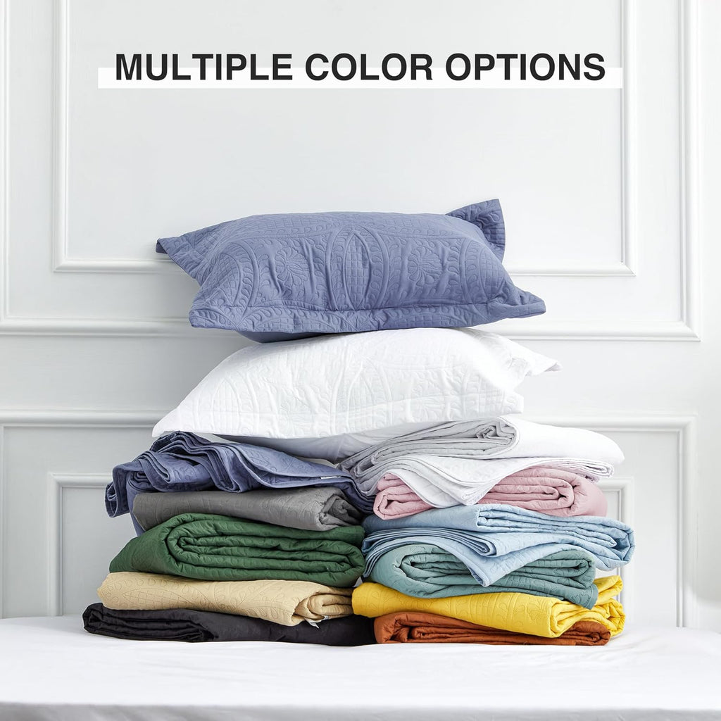 King Quilt Set White Bedspreads - Soft Bed Summer Lightweight Bedspread Comforter - Modern Style Coin Pattern