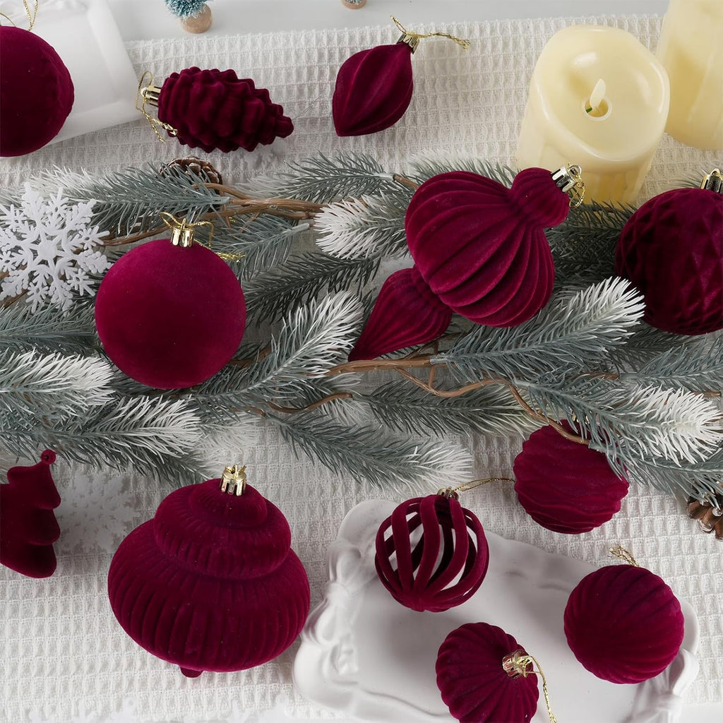Christmas Hanging Ball Ornaments Set for Tree, Bulk, Flocked - Set of 30