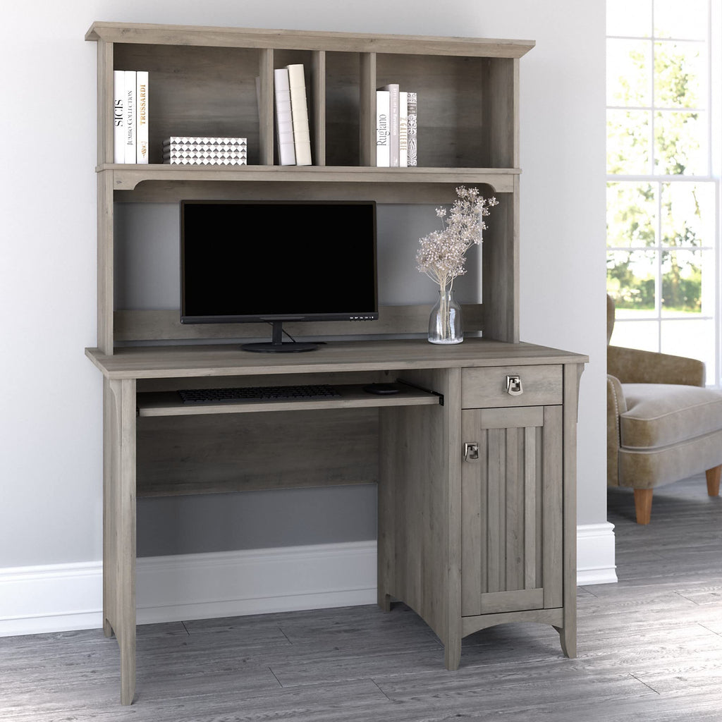 Salinas Computer Desk with Hutch | Study Table with Drawers, Cabinets & Pullout Keyboard/Laptop Tray | Modern