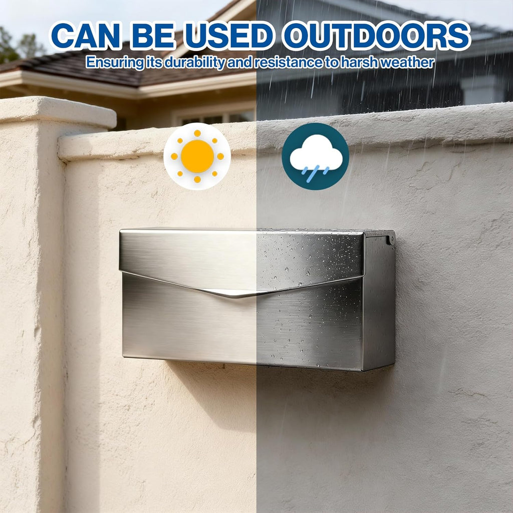 Rainproof Stainless Steel Mailbox for Walls, Heavy Duty Wall Mounted Mailbox