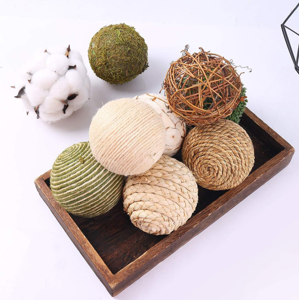 3.5Inch Fall Decorative Ball Orb Rattan Ball Rattan Woven Orbs Spherical Bowl and Vase Filler Party Wedding - Set of 9