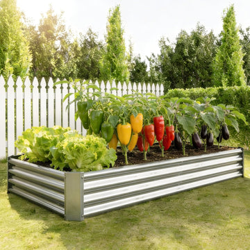 Metal Galvanized Raised Garden Bed Kit, 8 x 4 x 1 ft Galvanized Steel Raised Garden Planter Box Outdoor with Open