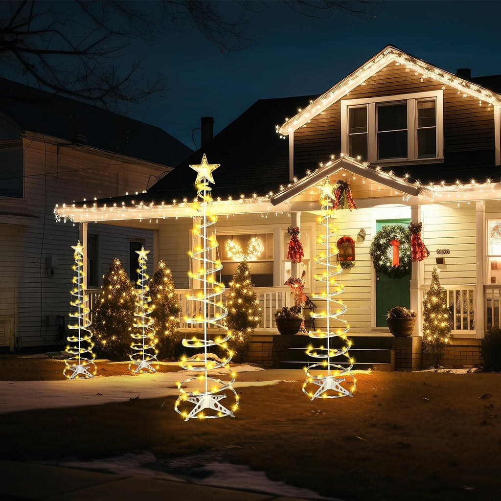 4 Pack 6 ft LED Christmas Spiral Tree Light Outdoor, Star Topper