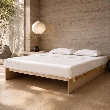 King Size Wood Platform Bed Frame, Japanese Tool-Free Joinery