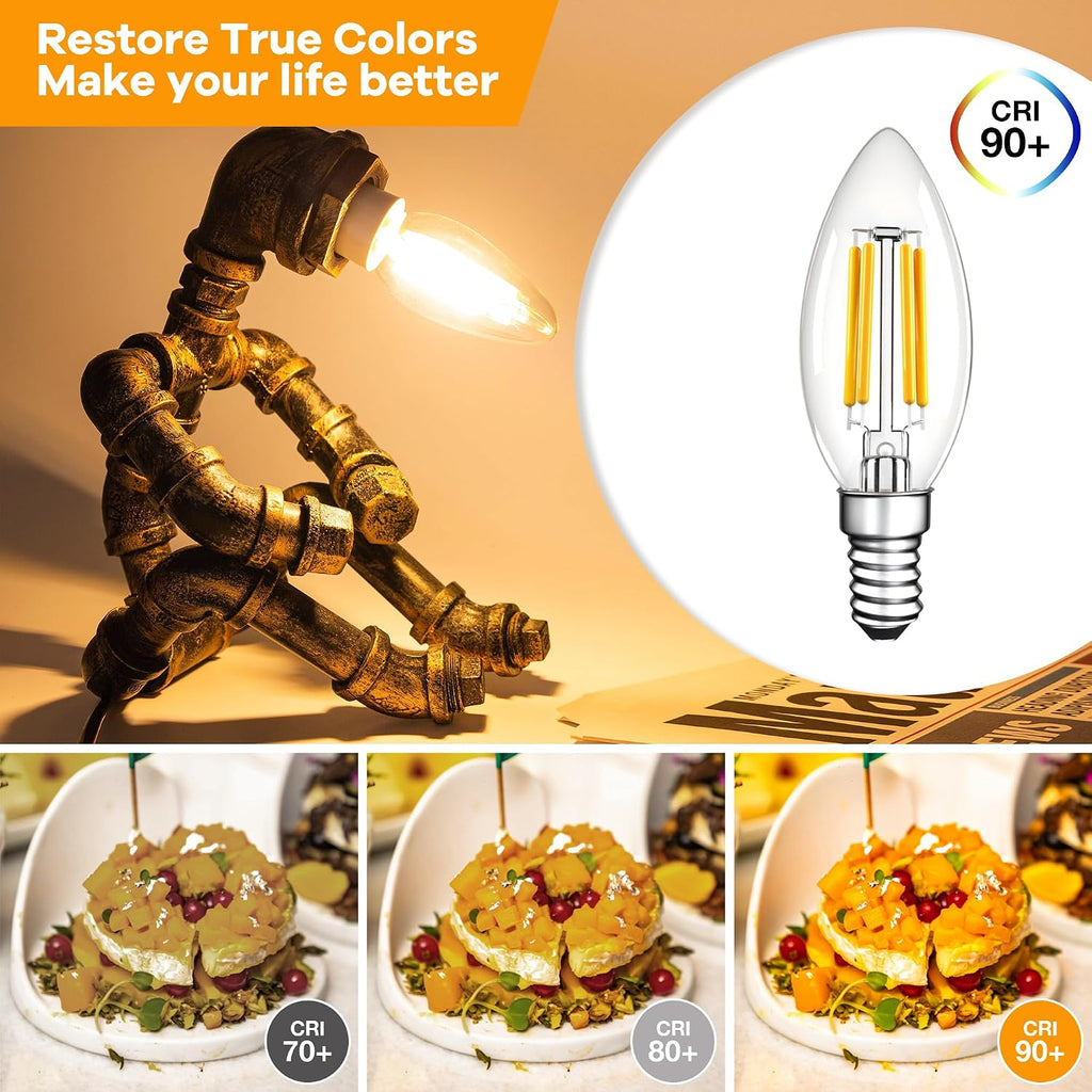 Dimmable E12 LED Candelabra Light Bulbs 4W,2700K Warm White,400LM