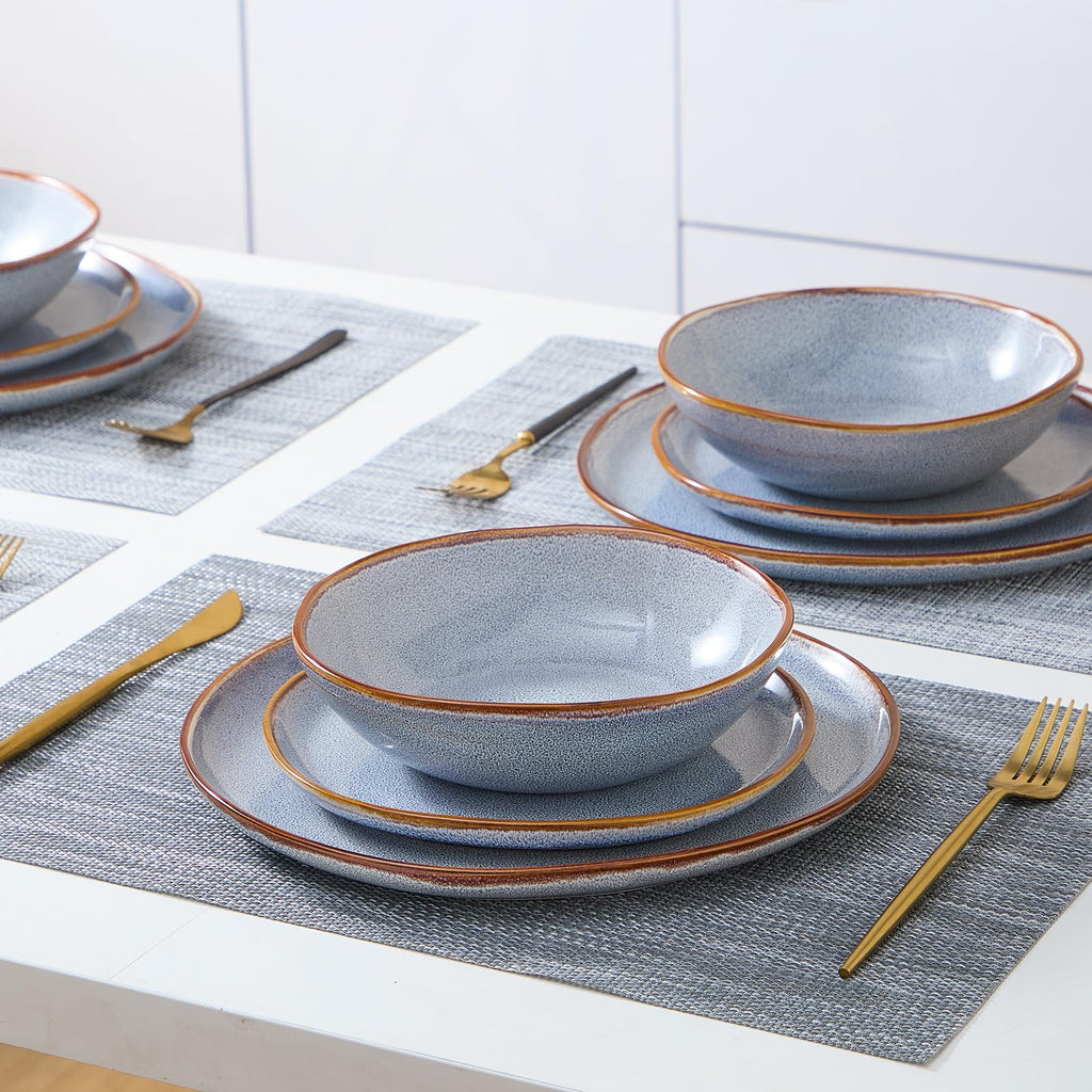 12 Pieces Round Kitchen Dinnerware Sets, Plates and Bowls Sets, Dishes, Plates, Bowls, Dish Set, Chip Resistant Ceramic